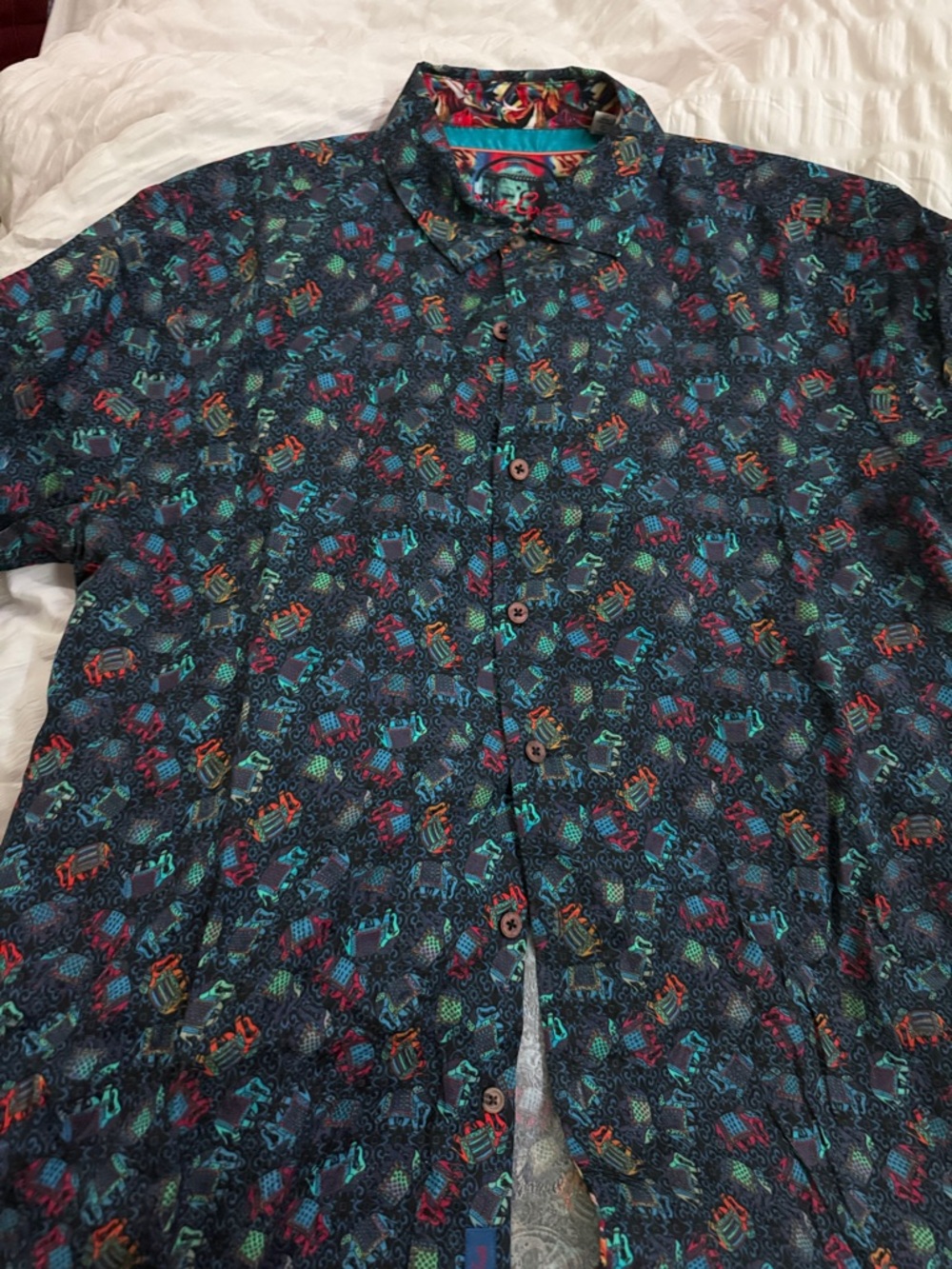 Robert Graham Teal and Red Multi-Patterned Button-Up